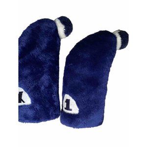 Vintage Dark Blue Fuzzy Fur Golf Club Head Covers 1 X Pom Poms